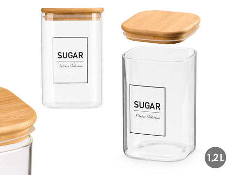 Pot Quadrat Borosilicat Tapa Bambú Sugar 1,2Litros