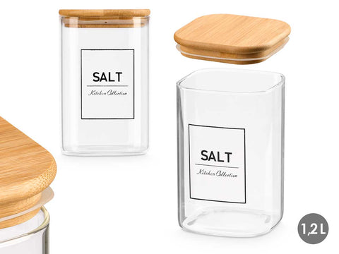 Bote Cuadrado Borosilicato Tapa Bambú Salt 1,2 Litros