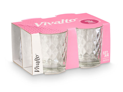 Lot de 4 verres en verre diamant 360 ml