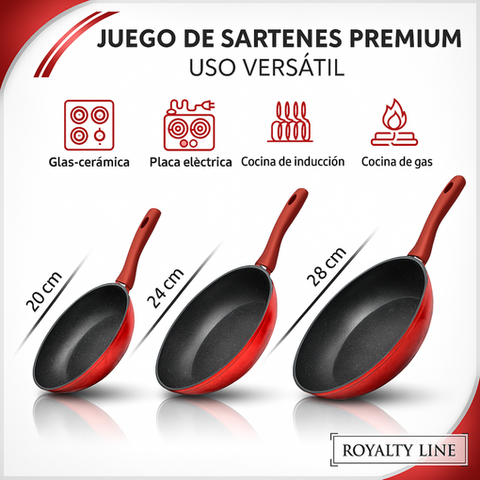 Joc 3 Paelles vermelles 20-24-28cm Royalty Line