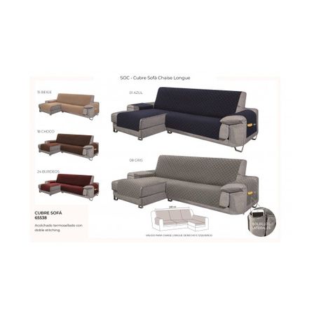 Cubre Sofá Chaise Longue Gris + Bolsillos 240cm Parte Arriba