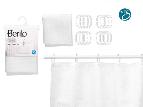 Cortina de Baño Poliester Blanco Puntos 180x180cm