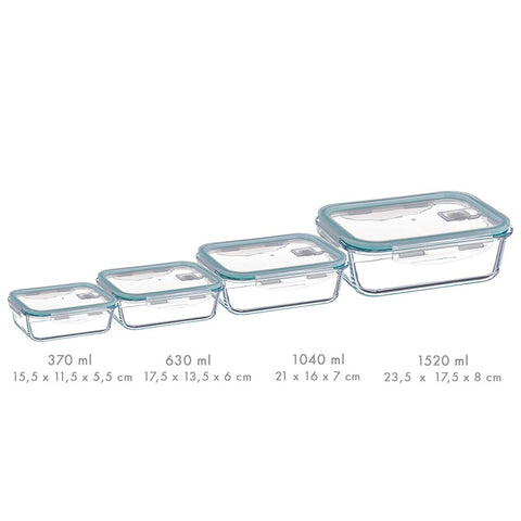 Fiambrera Borosilicato 370ml para Microondas Hermética Rectangular