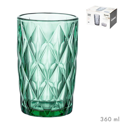 Pack 6 Vasos Vidrio 360ml Verde Diamond Collection