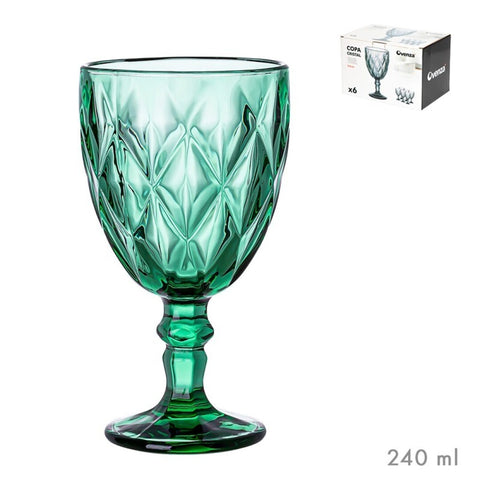 Pack 6 Copes Vidre 240ml Verd Diamond Collection
