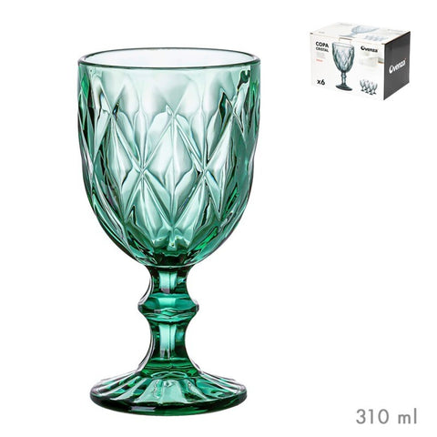 Pack 6 Copas Vidrio 310ml Verde Diamond Collection