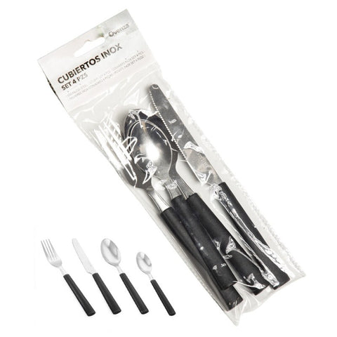 Set 4 Piezas Cubiertos Acero Inoxidable Negro