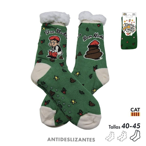Calcetines Man Talla 40-45 Antideslizantes Caganer Sherpa Verdes Catalán ''Bon Nadal''