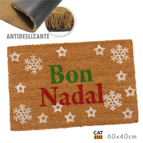 Felpudo de Fibra de Coco Rectangular Bon Nadal Estrellas 60x40cm Catalán
