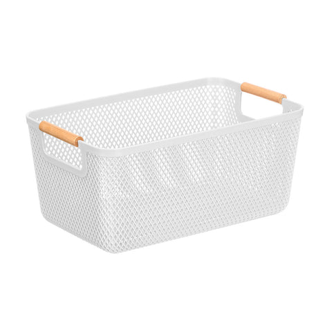 Cesta Plástico Asa Bambú Blanca 27,5x18cm