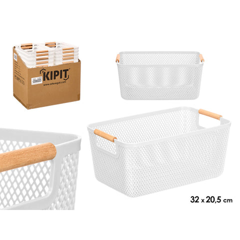 Cesta Plástico Asa Bambú Blanca 32x20,5cm