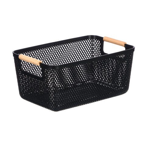 Cesta Plástico Asa Bambú Negra 27,5x18cm