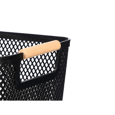 Cesta Plástico Asa Bambú Negra 32x20,5cm