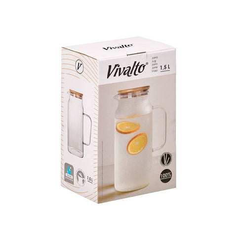 Jarra Borosilicato Cuadrada Tapa Bambú 1,5 Litros