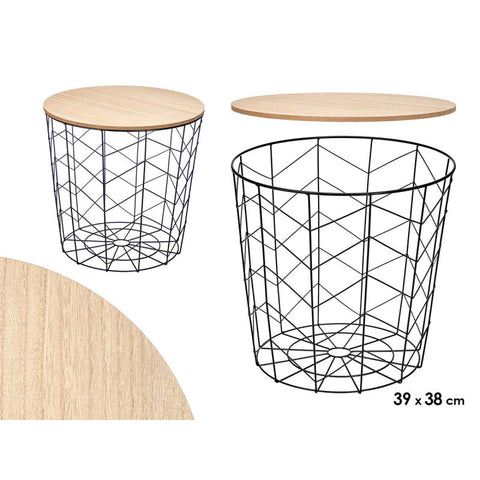 Mesa Auxiliar Tapa Madera Acero Negra 39x38cm