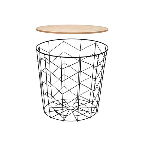 Mesa Auxiliar Tapa Madera Acero Negra 39x38cm