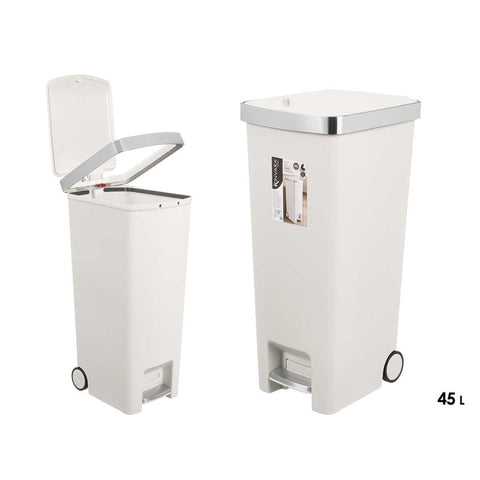 Papelera Pedal Ruedas Blanca 45L