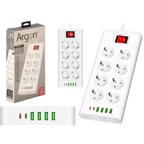 Regleta Multifunción 8 6 Enchufes Interruptos 2500W Blanco