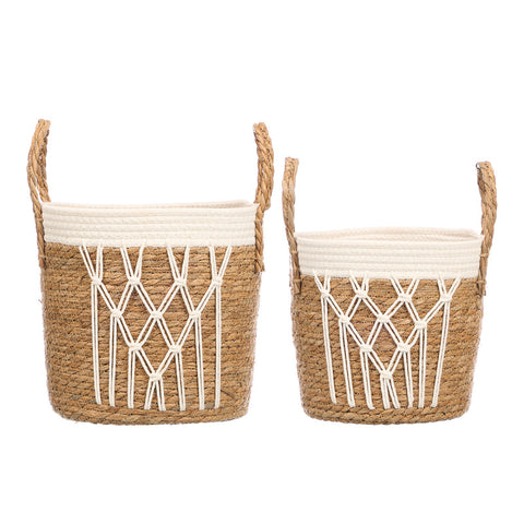 Set de 2 testos de macramé trenat blanc
