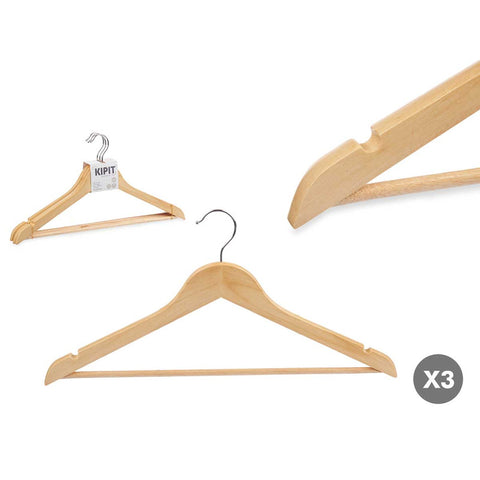 Set 3 Perchas Madera Natural