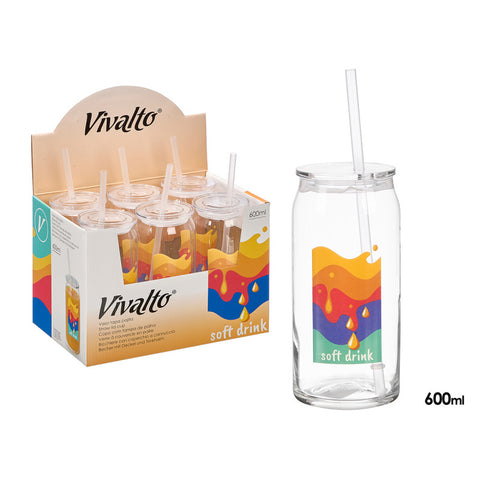 Vaso Tapa Pajita Cristal Soft Drink 600ml