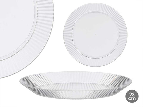 Pack 6 Platos Rayas Transparente 23cm Diámetro