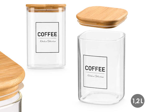 Bote Cuadrado Borosilicato Tapa Bambú Coffee 1,2 Litros