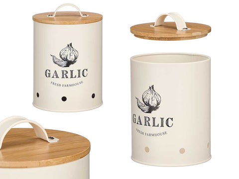Bote para Ajos Tapa Bambú colección Crema