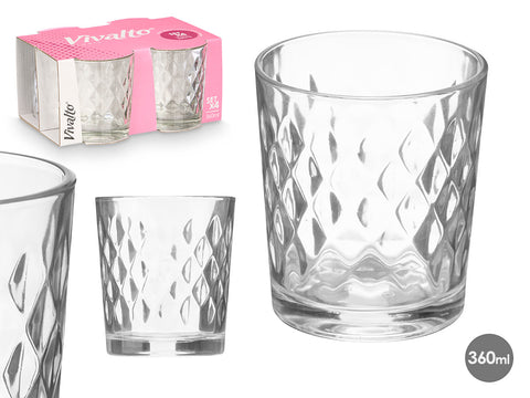 Set 4 Vasos Vidrio Diamante 360ml