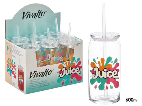Vaso Tapa Pajita Cristal Juice 600ml