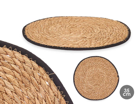 Salvamantel Esparto Borde Tela Negro 35cm