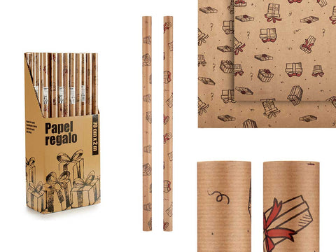 Expositor 50 Rollos Papel de Regalo 70x200 kraft regalos