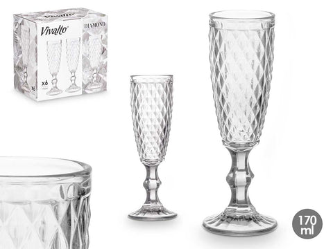 Pack 6 Copas Cava Diamante Transparente 170ml