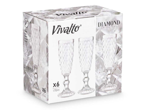 Pack 6 Copas Cava Diamante Transparente 170ml