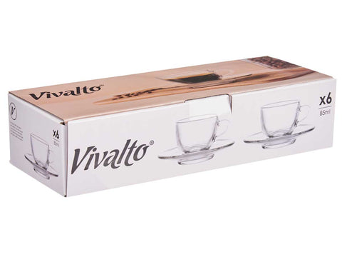 Pack 6 Tazas de Vidrio Café 85ml con Plato