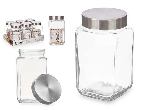 Pack 6 Botes de Cristal Cuadrado 1 Litro Tapa Acero