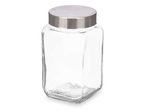 Pack 6 Botes de Cristal Cuadrado 1 Litro Tapa Acero
