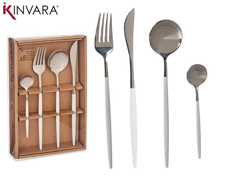 Set Cubiertos 8pcs Plata Blanco