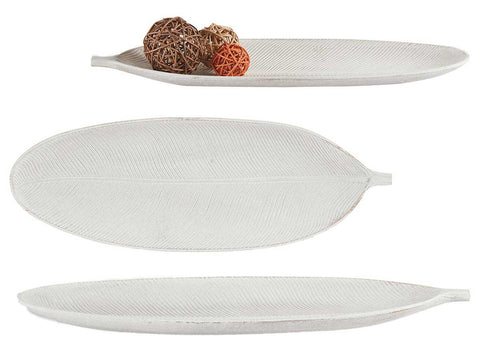 Bandeja de Madera Decoración Hoja Blanco