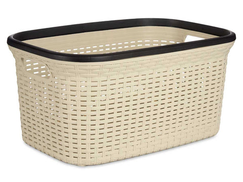 Cesta Plástico Rattan Ropa 36 Litros Crema