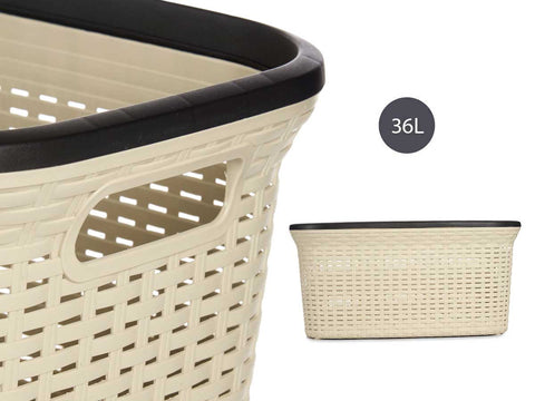 Cesta Plástico Rattan Ropa 36 Litros Crema
