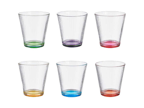 Pack 6 Vasos de Vidrio Rayas Base Coloreada 310ml