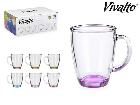 Set 6 Tazas de Vidrio Desayuno Color 310ml con Asa