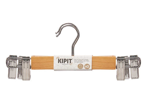 Set 3 Perchas de Madera con Pinza Falda