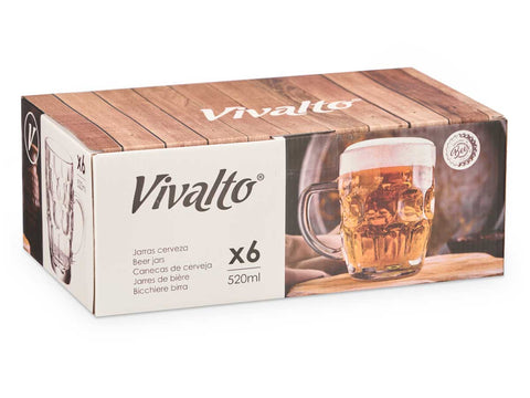 Pack 6 Jarras de Cerveza 520ml con Asa