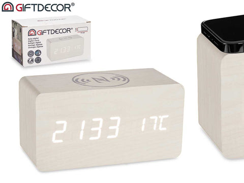 Reloj Blanco con Alarma - Cargador Movil - Temperatura