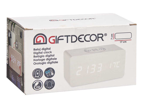 Reloj Blanco con Alarma - Cargador Movil - Temperatura