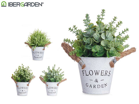 Planta Flor verde envejecido Bote Metal 24cm surt 3