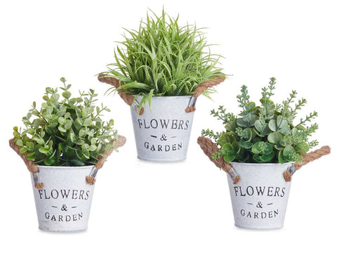 Planta Flor verde envejecido Bote Metal 24cm surt 3