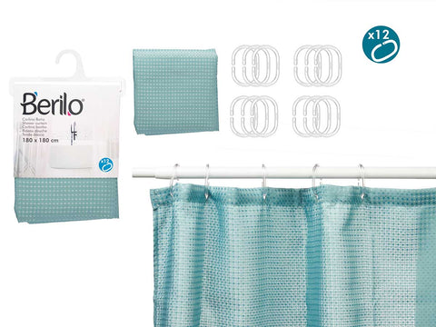 Cortina de Baño Poliester Verde Azul Puntos 180x180cm